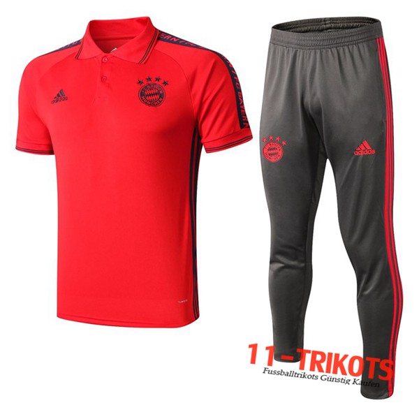 Neuestes Fussball Bayern Munchen Poloshirt + Hose Rot 2019 2020 | 11-trikots