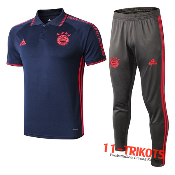 Neuestes Fussball Bayern Munchen Poloshirt + Hose Blau Dunkel 2019 2020 | 11-trikots