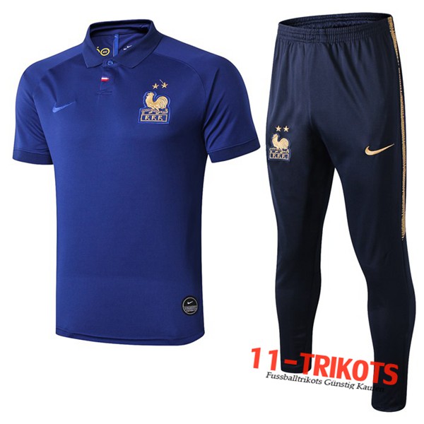 Neuestes Fussball Frankreich Poloshirt + Hose Blau 2019 2020 | 11-trikots
