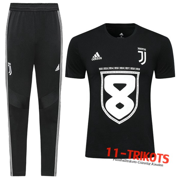 Neuestes Fussball Juventus Trainingstrikot + Hose Schwarz Weiß 2019 2020 | 11-trikots