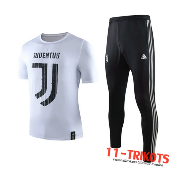 Neuestes Fussball Juventus Trainingstrikot + Hose Weiß Schwarz 2019 2020 | 11-trikots