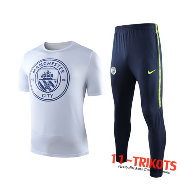 Neuestes Fussball Manchester City Trainingstrikot + Hose Weiß 2019 2020 | 11-trikots