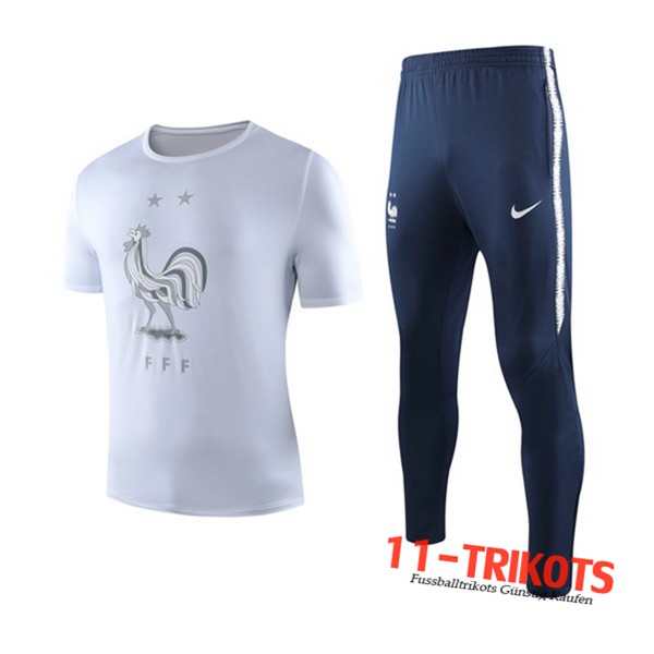 Neuestes Fussball Frankreich Trainingstrikot + Hose Weiß 2019 2020 | 11-trikots