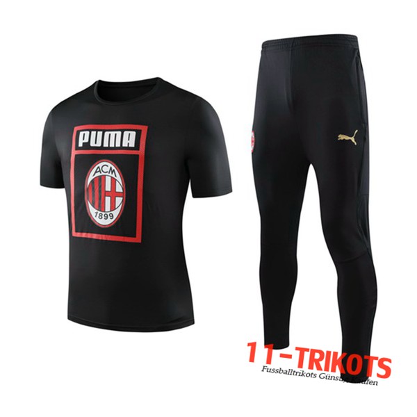 Neuestes Fussball Milan AC Trainingstrikot + Hose Schwarz 2019 2020 | 11-trikots