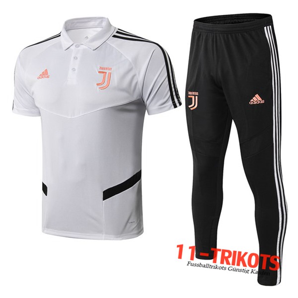 Neuestes Fussball Juventus Poloshirt + Hose Weiß/Schwarz 2019 2020 | 11-trikots