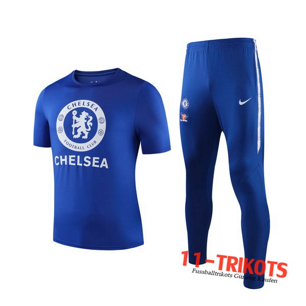 Neuestes Fussball T-Shirts FC Chelsea Trainingstrikot + Hose Blau 2019 2020 | 11-trikots