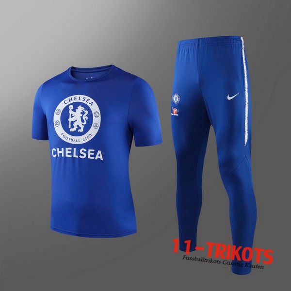 Neuestes Fussball T-Shirts FC Chelsea Kinder Trainingstrikot + Hose Blau 2019 2020 | 11-trikots