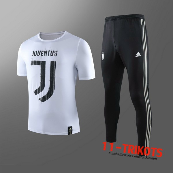 Neuestes Fussball T-Shirts Juventus Kinder Trainingstrikot + Hose Schwarz/Weiß 2019 2020 | 11-trikots