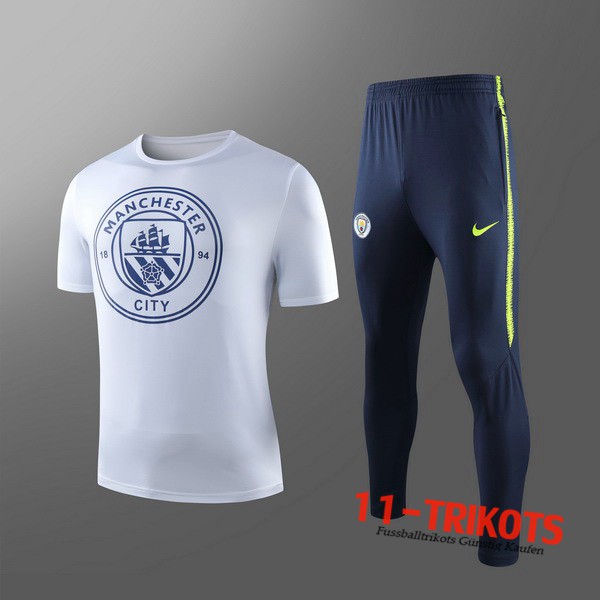 Neuestes Fussball T-Shirts Manchester City Kinder Trainingstrikot + Hose Weiß 2019 2020 | 11-trikots