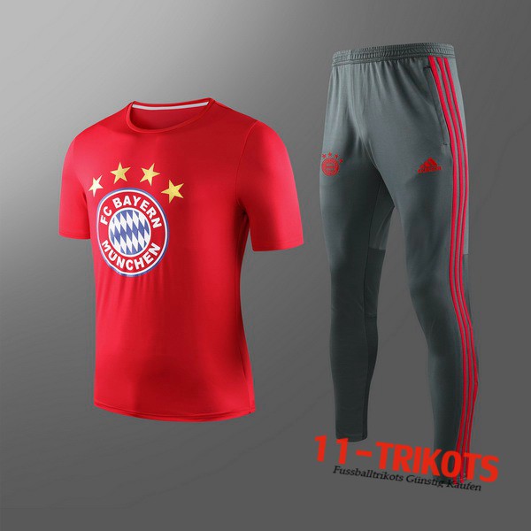 Neuestes Fussball T-Shirts Bayern Munchen Kinder Trainingstrikot + Hose Rot 2019 2020 | 11-trikots