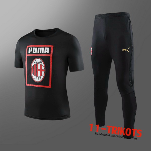 Neuestes Fussball T-Shirts Milan AC Kinder Trainingstrikot + Hose Schwarz 2019 2020 | 11-trikots