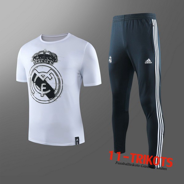Neuestes Fussball T-Shirts Real Madrid Kinder Trainingstrikot + Hose Weiß 2019 2020 | 11-trikots