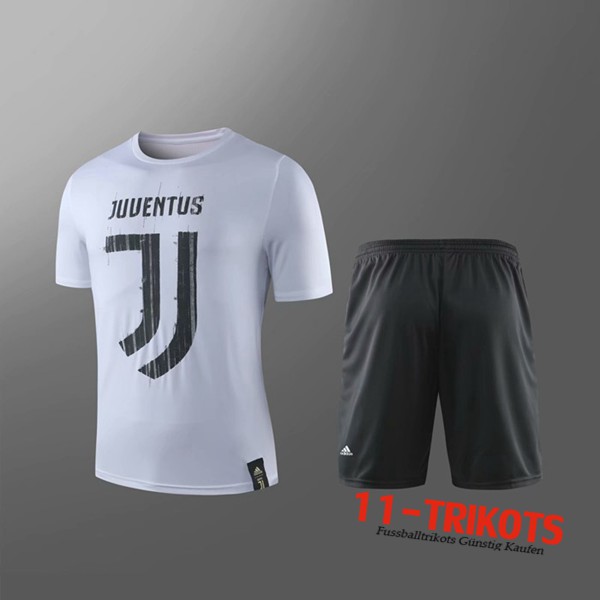 Neuestes Fussball T-Shirts Juventus Trainingstrikot + Shorts Kinder Weiß 2019 2020 | 11-trikots