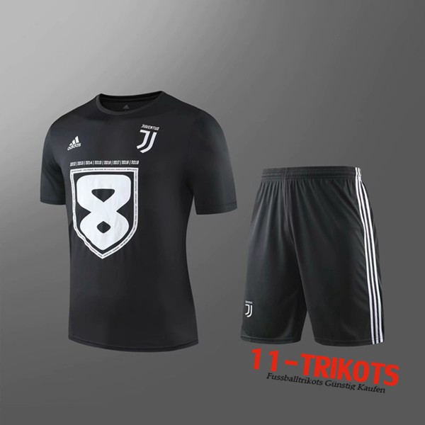 Neuestes Fussball T-Shirts Juventus Trainingstrikot + Shorts Kinder Schwarz 2019 2020 | 11-trikots