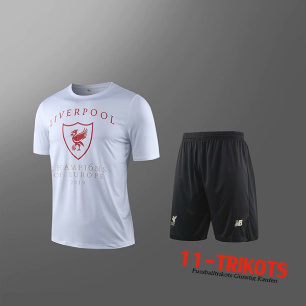 Neuestes Fussball T-Shirts FC Liverpool Trainingstrikot + Shorts Kinder Weiß 2019 2020 | 11-trikots