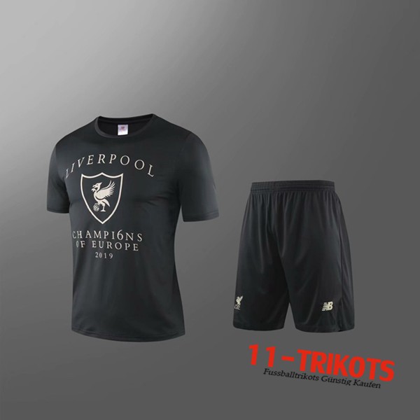 Neuestes Fussball T-Shirts FC Liverpool Trainingstrikot + Shorts Kinder Schwarz/Weiß 2019 2020 | 11-trikots