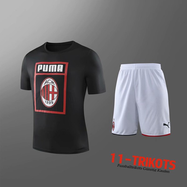 Neuestes Fussball T-Shirts Milan AC Trainingstrikot + Shorts Kinder Schwarz 2019 2020 | 11-trikots