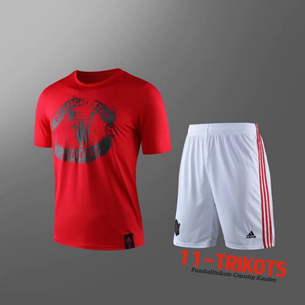 Neuestes Fussball T-Shirts Manchester United Trainingstrikot + Shorts Kinder Rot 2019 2020 | 11-trikots