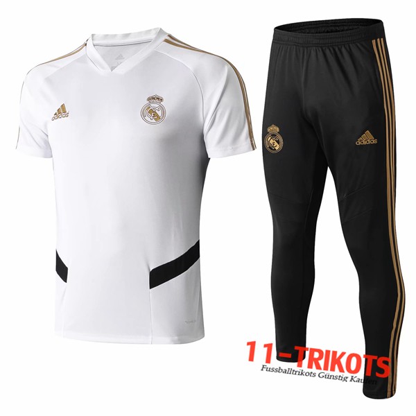 Neuestes Fussball T-Shirts Real Madrid Trainingstrikot + Hose Weiß/Schwarz 2019 2020 | 11-trikots