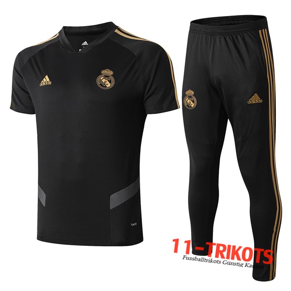 Neuestes Fussball T-Shirts Real Madrid Trainingstrikot + Hose Schwarz/Grau 2019 2020 | 11-trikots