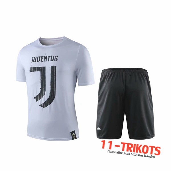 Neuestes Fussball T-Shirts Juventus Trainingstrikot + Shorts Weiß 2019 2020 | 11-trikots