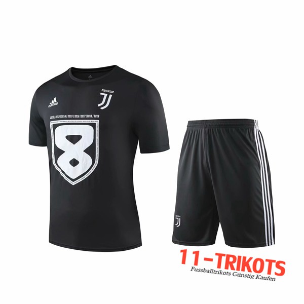 Neuestes Fussball T-Shirts Juventus Trainingstrikot + Shorts Schwarz 2019 2020 | 11-trikots