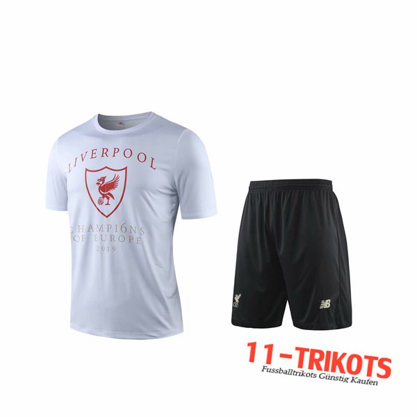 Neuestes Fussball T-Shirts FC Liverpool Trainingstrikot + Shorts Weiß 2019 2020 | 11-trikots