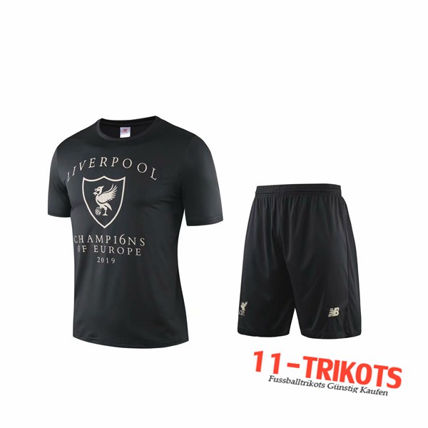 Neuestes Fussball T-Shirts FC Liverpool Trainingstrikot + Shorts Schwarz/Weiß 2019 2020 | 11-trikots