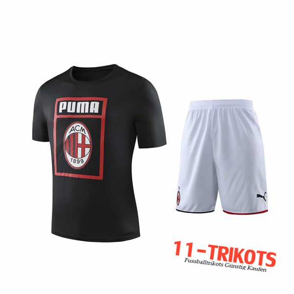 Neuestes Fussball T-Shirts Milan AC Trainingstrikot + Shorts Schwarz 2019 2020 | 11-trikots