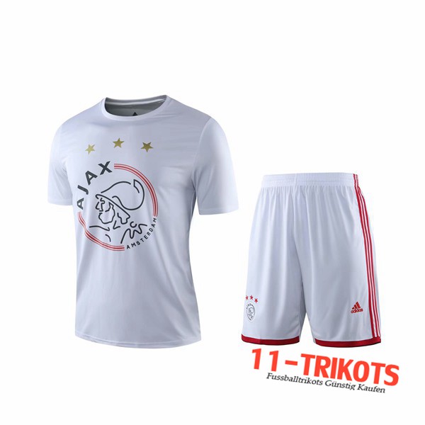 Neuestes Fussball T-Shirts AFC Ajax Trainingstrikot + Shorts Weiß 2019 2020 | 11-trikots