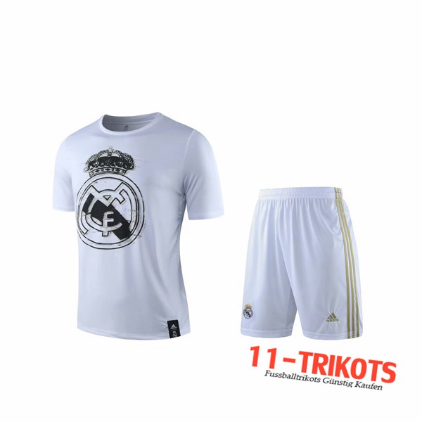 Neuestes Fussball T-Shirts Real Madrid Trainingstrikot + Shorts Weiß 2019 2020 | 11-trikots