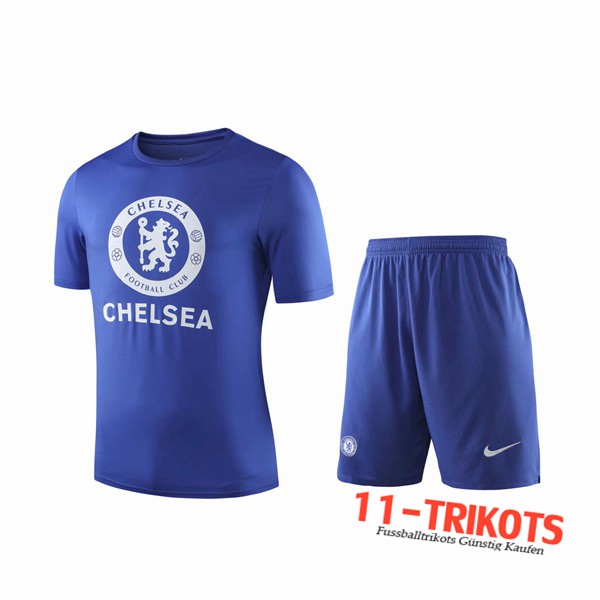 Neuestes Fussball T-Shirts FC Chelsea Trainingstrikot + Shorts Blau 2019 2020 | 11-trikots