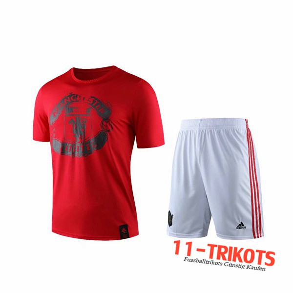 Neuestes Fussball T-Shirts Manchester United Trainingstrikot + Shorts Rot 2019 2020 | 11-trikots