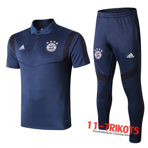 Neuestes Fussball Bayern Munchen Poloshirt + Hose Blau Dunkel 2019 2020 | 11-trikots