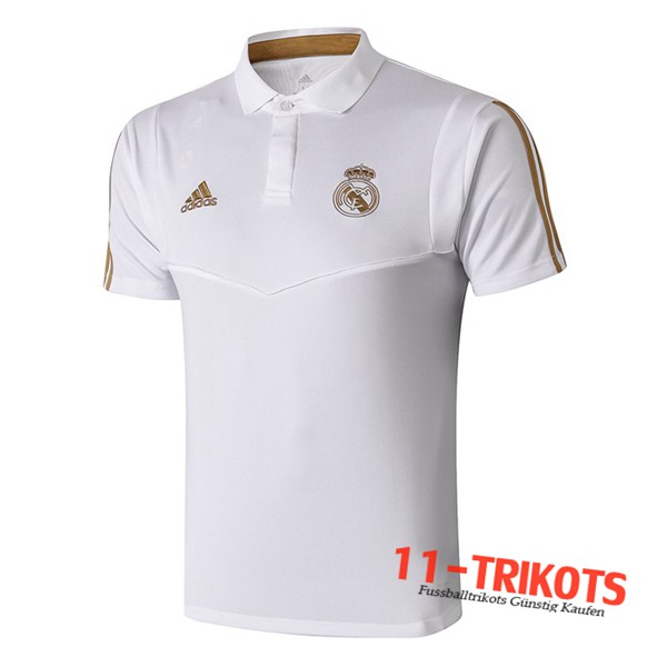 Neuestes Fussball Real Madrid Poloshirt Weiß Gelb 2019 2020 | 11-trikots