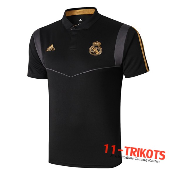 Neuestes Fussball Real Madrid Poloshirt Schwarz Grau 2019 2020 | 11-trikots