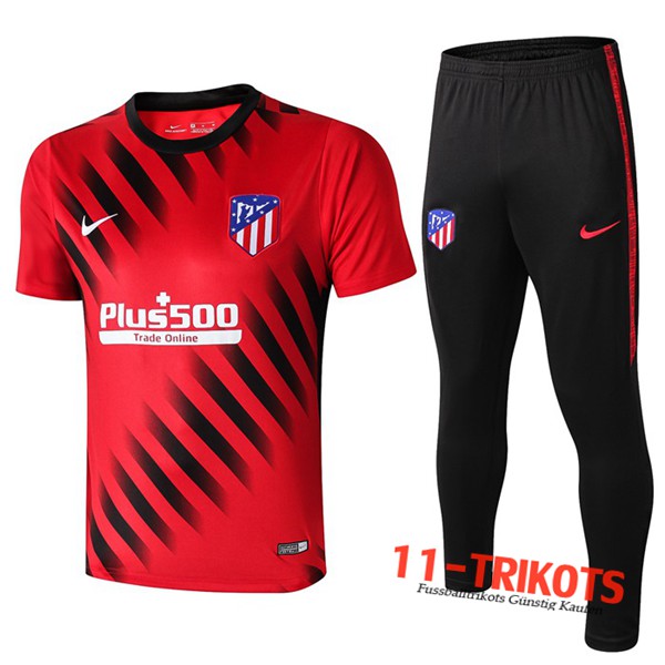Neuestes Fussball T-Shirts Atletico Madrid Trainingstrikot + Hose Rot Schwarz 2019 2020 | 11-trikots