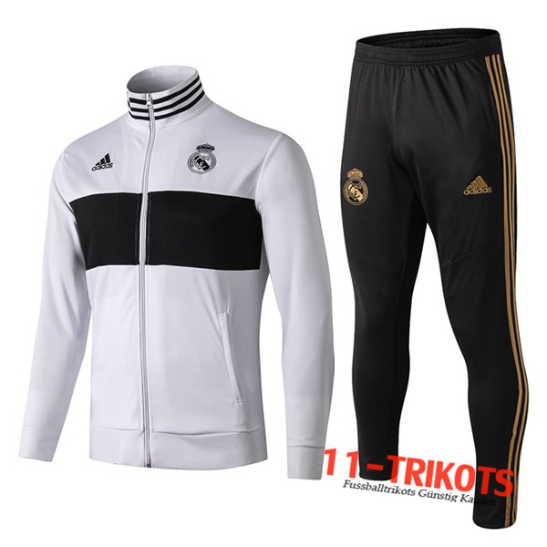Neuestes Fussball Real Madrid Trainingsanzug (Jacke) Weiß Schwarz 2019 2020 | 11-trikots