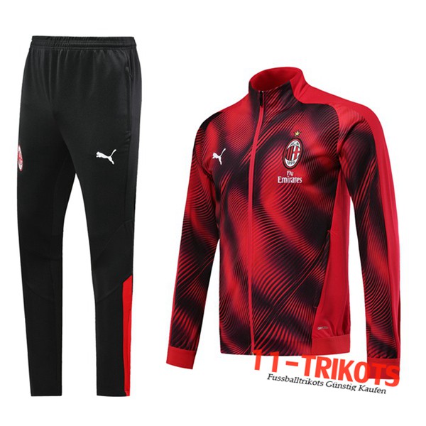 Neuestes Fussball Milan AC Trainingsanzug (Jacke) Rot Schwarz 2019 2020 | 11-trikots
