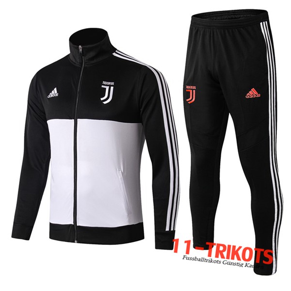 Neuestes Fussball Juventus Trainingsanzug (Jacke) Weiß Schwarz Hoher Kragen 2019 2020 | 11-trikots