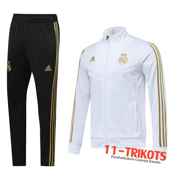 Neuestes Fussball Real Madrid Trainingsanzug (Jacke) Weiß Gelb 2019 2020 | 11-trikots