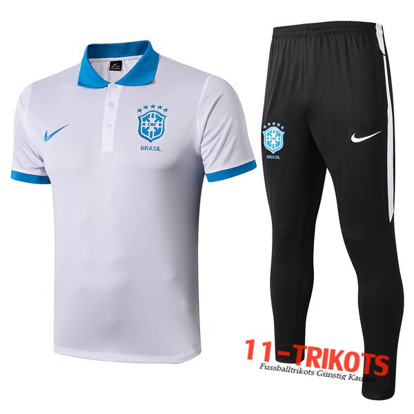 Neuestes Fussball Brasilien Poloshirt + Hose Weiß 2019 2020 | 11-trikots