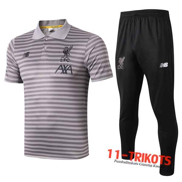 Neuestes Fussball FC Liverpool Poloshirt + Hose Grau Stripe 2019 2020 | 11-trikots