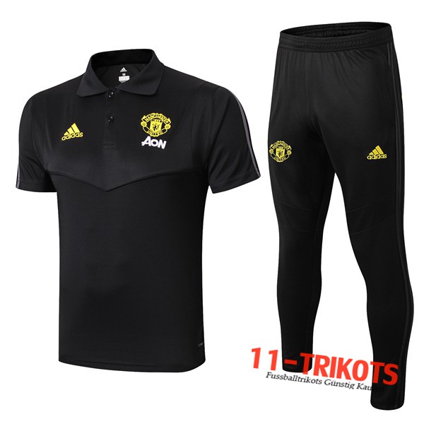 Neuestes Fussball Manchester United Poloshirt + Hose Schwarz 2019 2020 | 11-trikots