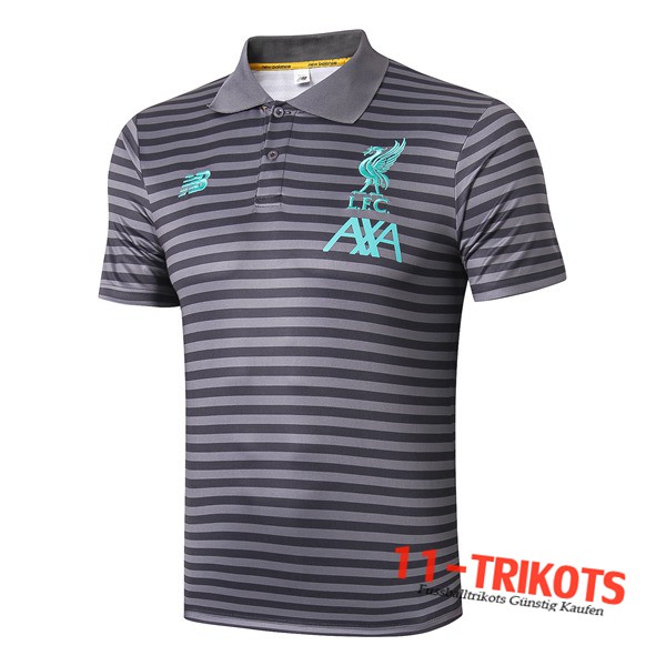 Neuestes Fussball FC Liverpool Poloshirt Grau Fonce Stripe 2019 2020 | 11-trikots