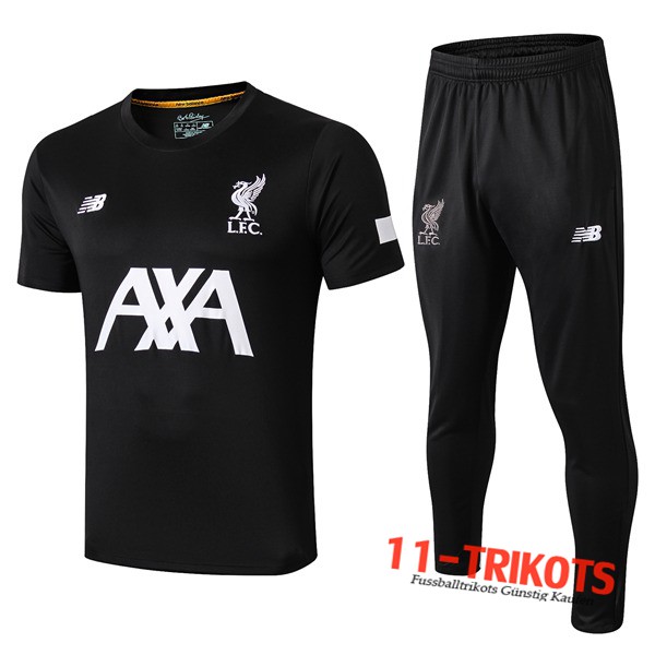 Neuestes Fussball T-Shirts FC Liverpool AXA Trainingstrikot + Hose Schwarz 2019 2020 | 11-trikots