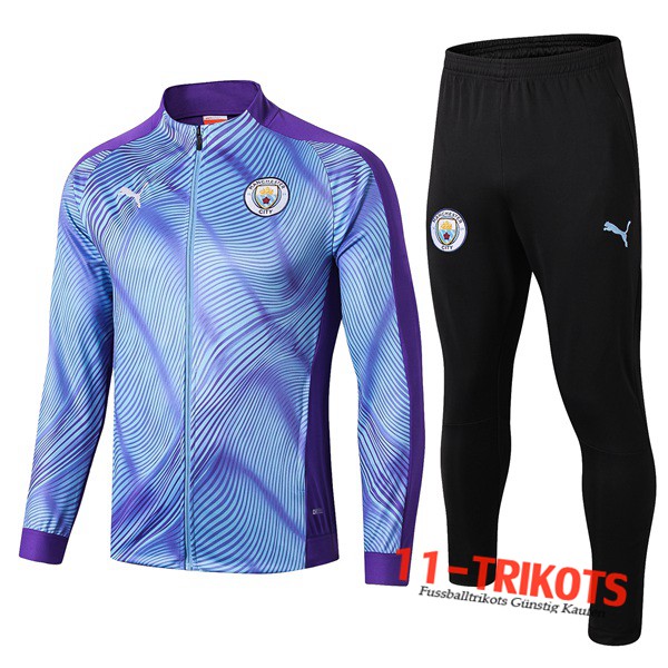 Neuestes Fussball Manchester City Trainingsanzug (Jacke) Blau/Lila 2019 2020 | 11-trikots