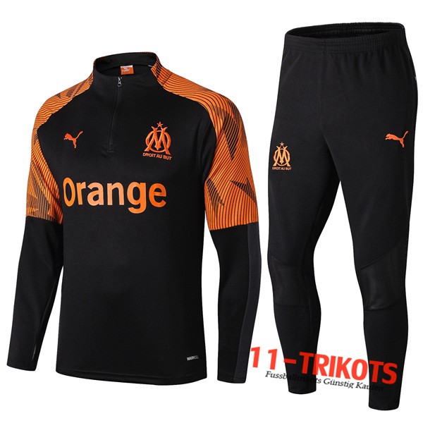 Neuestes Fussball Marseille OM Trainingsanzug Schwarz Orange 2019 2020 | 11-trikots