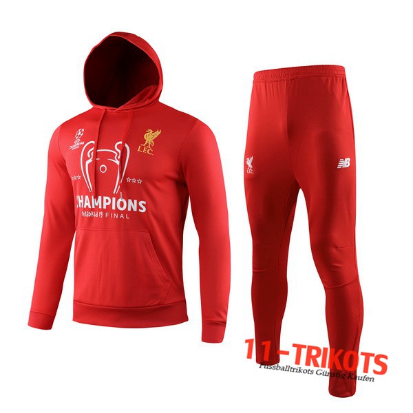 Neuestes Fussball FC Liverpool Trainingsanzug Jacke mit Kapuze Rot 2019 2020 | 11-trikots