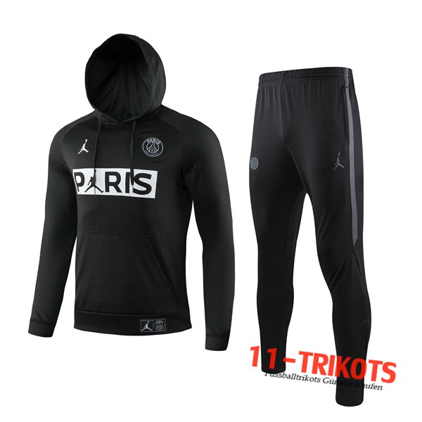 Neuestes Fussball PSG Jordan Trainingsanzug Jacke mit Kapuze Schwarz 2019 2020 | 11-trikots